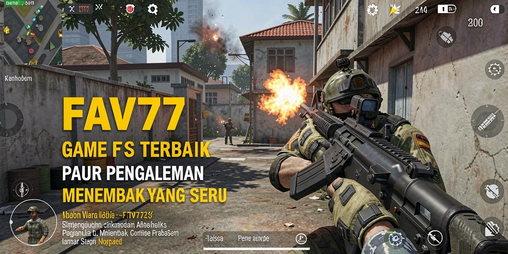 Tangkapan layar menunjukkan aksi intens dalam permainan FPS FAV77.