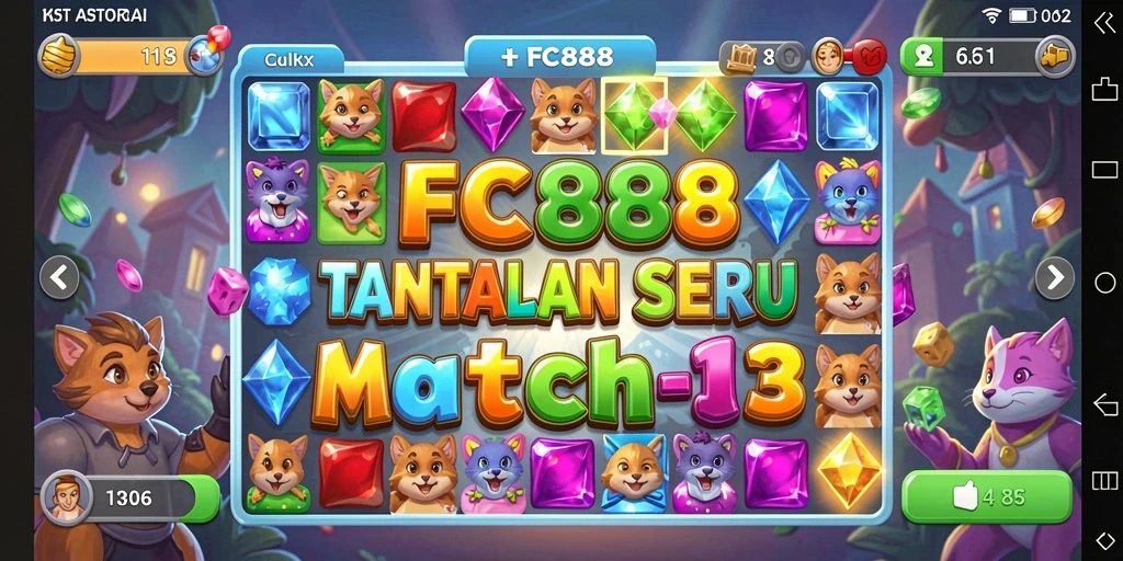 Screenshot gameplay FC888 menampilkan keseruan permainan Match-3.