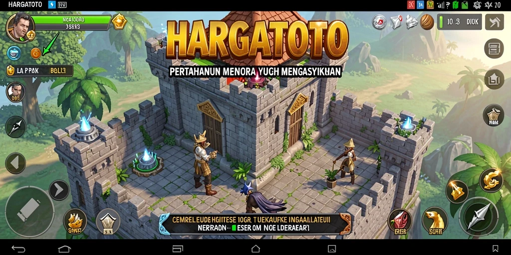 Tampilan gameplay HARGATOTO menampilkan pertahanan menara yang strategis dan serangan musuh yang mendebarkan.