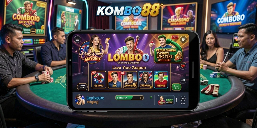 Tampilan utama KOMBO88 dengan dealer live dan permainan seru.
