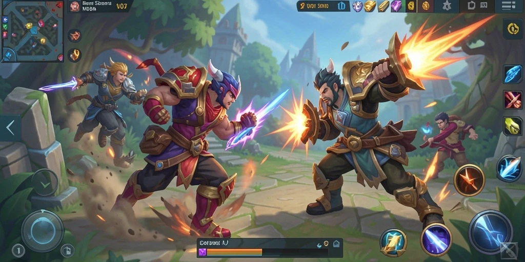 Tampilan seru dari pertarungan dalam V07, menciptakan pengalaman MOBA yang mendebarkan.